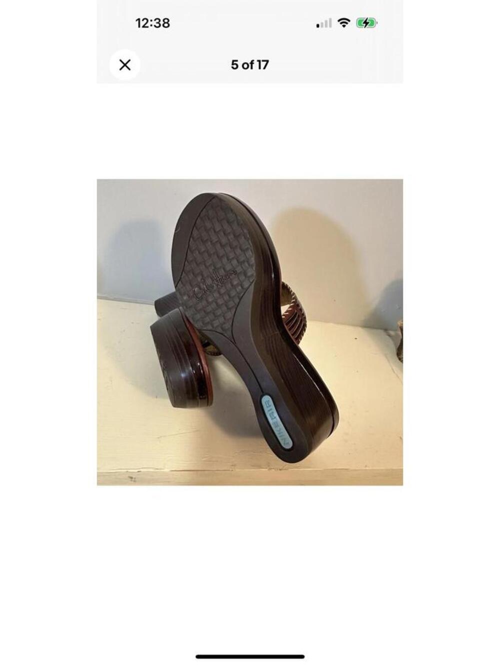 Womens 8.5 B M Cole Haan Air Bria Brown Thong Sandals Platform Wedge Wooden Heel - Picture 6 of 9